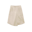 Women's Knee-Length Wrap Skirt with Elastic Waist and Handy Pockets