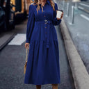 Chic Women's Dress with Fitted Belt & Button Detail