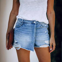 Women's Asymmetrical Hem Destroyed Denim Shorts