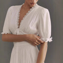 Stylish Midi Dress with Puff Sleeves and Button Placket