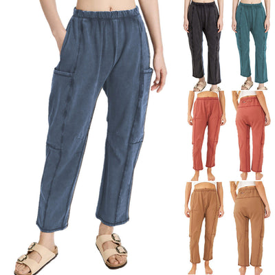 Stylish Women's Leisure Pants with Side Pockets and Elastic Waistband