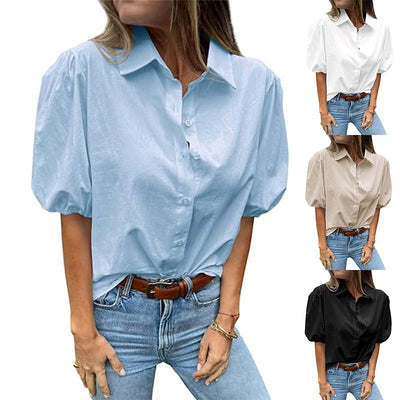 Chic Puff Sleeve Blouse with Classic Collar