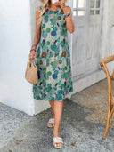 Floral Patterned Women's Airy Dress with Flowing Hem