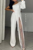 Chic Women's Jumpsuit with Sheer Inserts and Sequin Detail