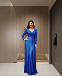 Sequin Evening Dress with Long Sleeves and Wrap Design