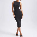 Figure-Flattering Midi Dress with Chic Neckline for Women