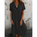 Chic Women's Short Sleeve Shirt Dress with Button Accents