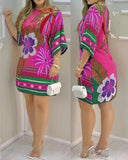 Vibrant Floral Print Women's Dress with Relaxed Fit