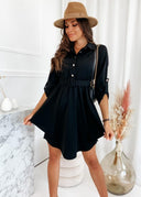 Chic Women's Shirt Dress with Asymmetrical Hem and Belt