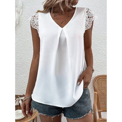 Chic Women's V-Neck Blouse with Lace Sleeves