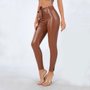 Shiny High Waist Women's Leggings with Side Buttons