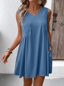 Women's V-Neck Dress with Pockets - Effortless Style