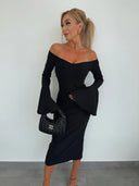 Women's Off-Shoulder Wrap Dress with Flattering Wide Sleeves