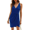Chic Women's V-Neck Short Wrap Dress with Asymmetrical Hem