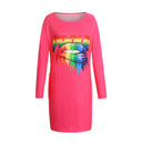 Trendy Women's Long Sleeve Graphic Dress with Pockets