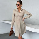 Chic Women's Shirt Dress with Stylish Wrap and Button Details