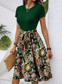 Floral Skirt Dress with Cinched Waist