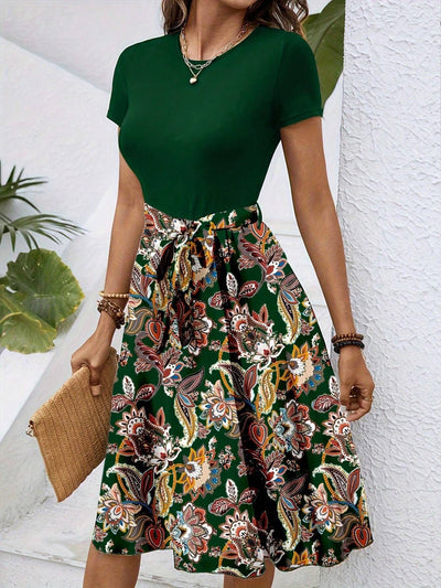 Floral Skirt Dress with Cinched Waist