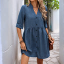 Chic Women's Shirt Dress with Button Placket and Flowy Skirt
