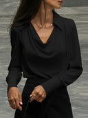 Chic Blouse with Flowing Neckline & Long Sleeves