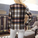Women’s Checkered Blazer Jacket with Chic Button Accents