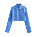Chic Cropped Blouse with Classic Collar and Stylish Pockets