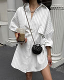 Sporty Striped Women's Shirt Dress with Short Sleeves