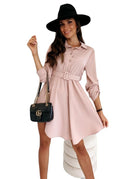 Chic Women's Shirt Dress with Asymmetrical Hem and Belt