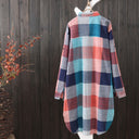 Chic Oversized Checkered Blouse for Women with Long Roll-Up Sleeves