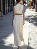 Chic Women's Maxi Dress with Deep V-Neck & Buttons