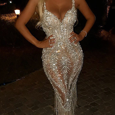 Stunning Evening Dress with Sequins & Fringes