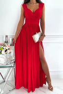 Chic Women's Evening Dress with V-Neck Ruffles