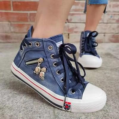Trendy Women's High-Top Sneakers with Zipper Accents