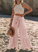 Women's Chic Palazzo Pants with Elastic Waist and Stylish Tie Belt