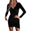 Chic Long-Sleeve V-Neck Wrap Dress for Women