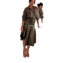 Chic Faux Leather Midi Skirt with Flared Hem