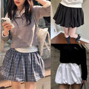 Women's Checkered Skirt with Elastic Waist and Side Pockets