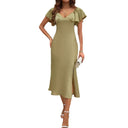 Chic V-Neck Midi Dress with Ruffle Accents