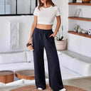 Chic Women's Elastic Waist Pants with Pockets