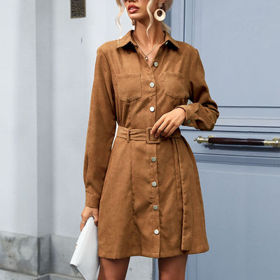 Chic Women's Textured Shirt Dress with Adjustable Belt