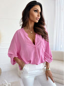 Women's Oversized Long Blouse with Button Placket
