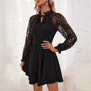 Lace Sleeve Women's Dress with Bow Accent