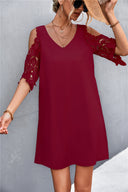 Chic Women's Mini Dress with Lace Inset and V-Neck Design