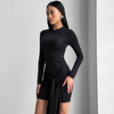 Chic Women's Long Sleeve Wrap Dress with Unique Asymmetrical Hem