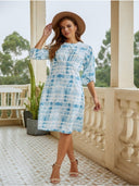 Chic Puff Sleeve Dress with Tie-Dye Design
