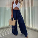 Elegant Women's Palazzo Pants with Stretch Waist and Pockets