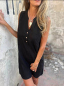 Chic Women's Viscose Summer Dress with Button Accents