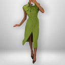 Chic Women's Shirt Dress with Tie Belt & Flap Pockets