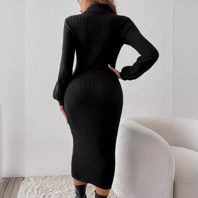 Chic Ribbed Knitted Dress for Women