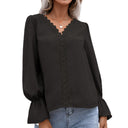 Chic Lace Detail Blouse with Ruffled Sleeves
